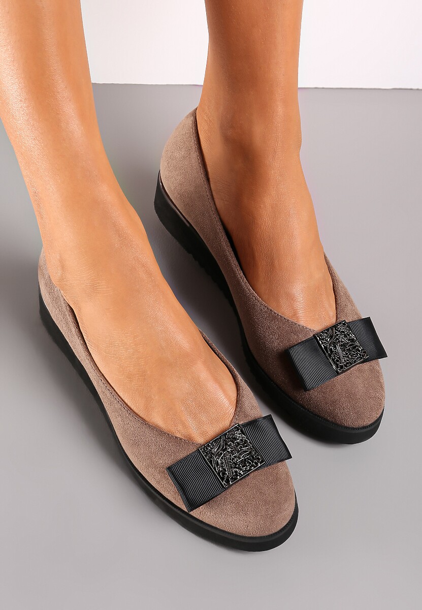 Beżowe Półbuty z Kokardką i Wkładką ze Skóry Naturalnej Aviaba