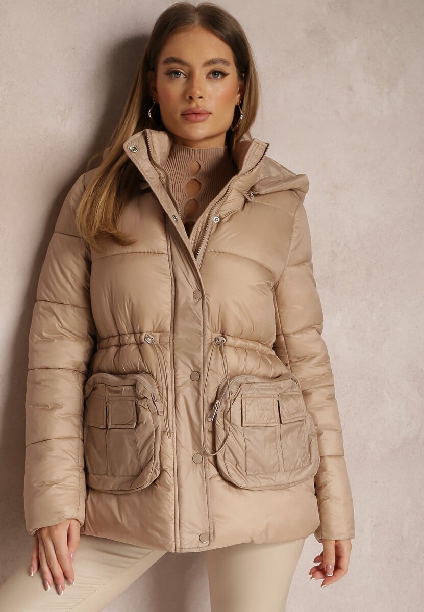 Beżowa Kurtka Pikowana Ściągana w Talii Althomene