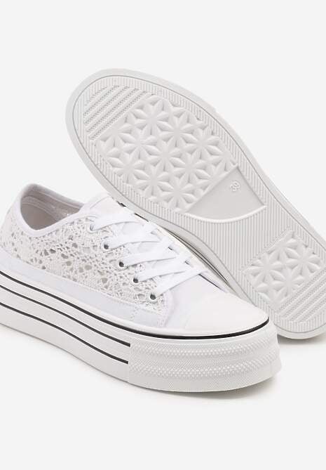 Białe Ażurowe Trampki na Platformie Felenna