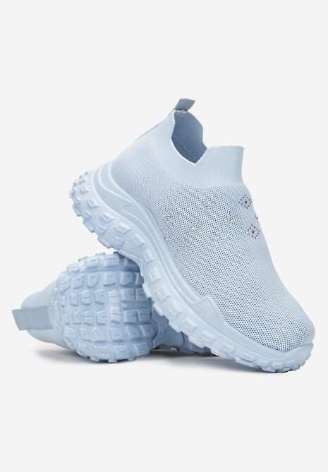 Jasnoniebieskie Buty Sportowe na Grubej Podeszwie z Elastyczną Cholewką z Cyrkoniami Kolby