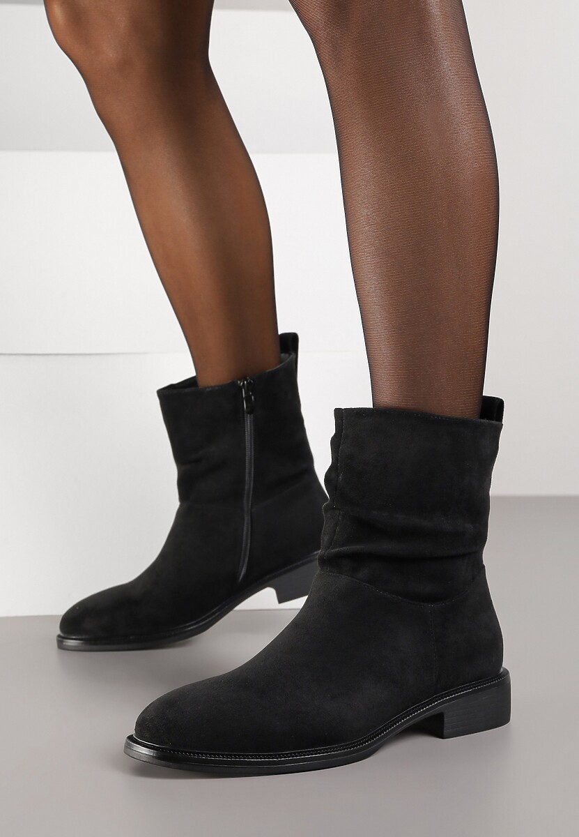 Czarne Botki z Marszczoną Cholewką do Kostki Ilomira