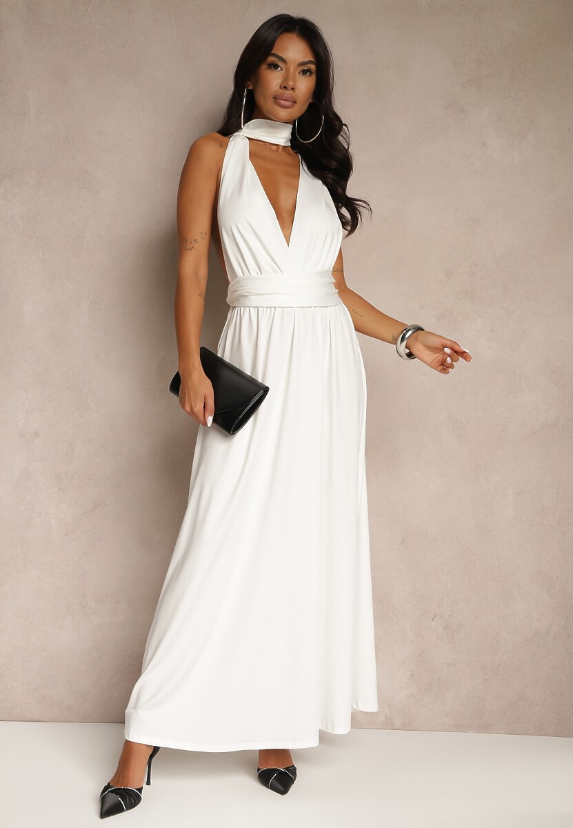 Bordowa Sukienka Koktajlowa Multiway z Wiskozą Wiązana na Szyi Lilovea