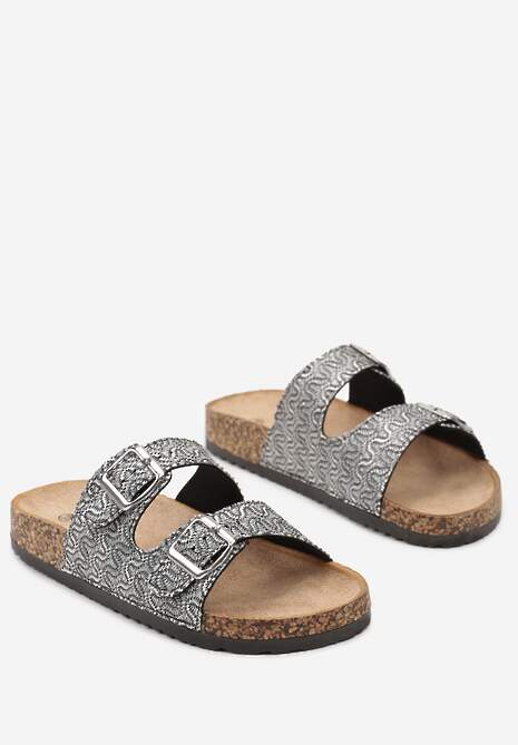 Czarne Klapki w Stylu Boho z Ozdobnymi Paskami i Korkową Podeszwą Asou