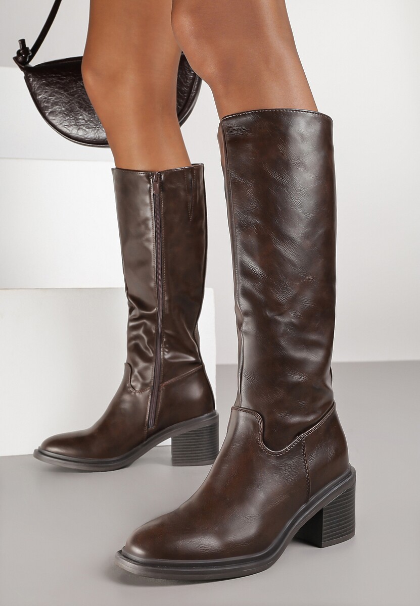 Ciemnobrązowe Kozaki Oficerki Vices na Słupku Giorima