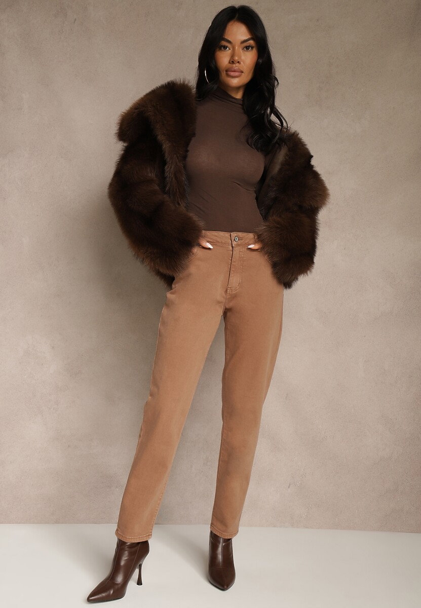 Brązowe Jeansy Mom Fit High Waist Kasena