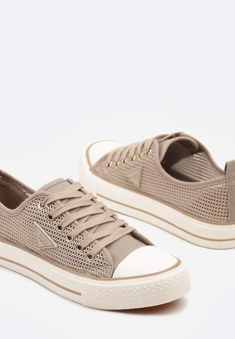 Ciemnobeżowe Szydełkowe Trampki o Klasycznym Fasonie Vovessa