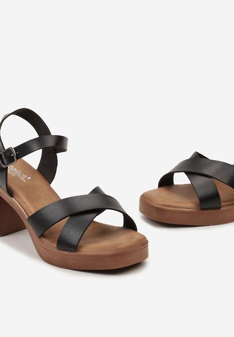 Czarne Sandały na Słupku z Platformą z Imitacji Drewna Argastia