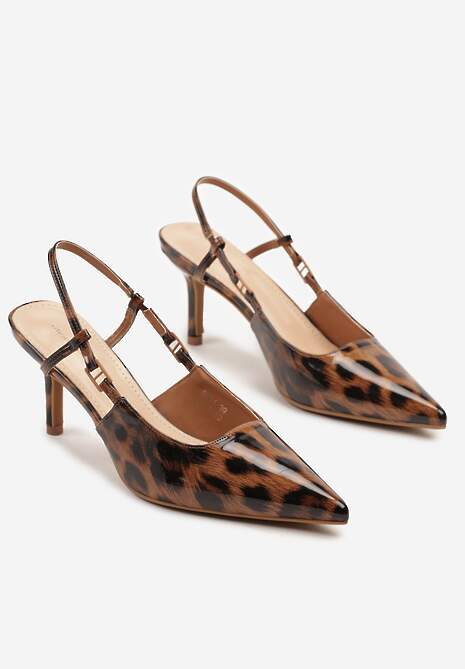 Panterkowe Lakierowane Sandały na Szpilce ze Spiczastym Noskiem Odelna