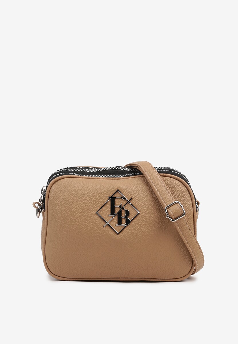 Ciemnobeżowa Torebka Listonoszka z Metaliczną Aplikacją Lanirosia