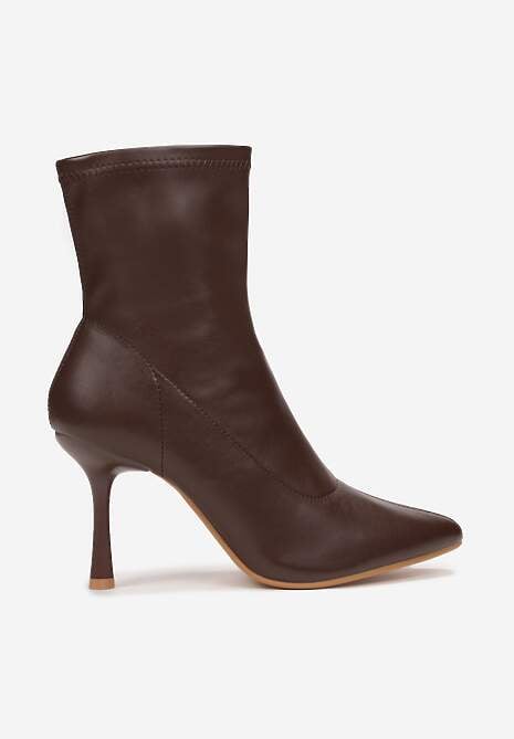 Brązowe Botki na Szpilce z Dopasowaną Cholewką Hilila