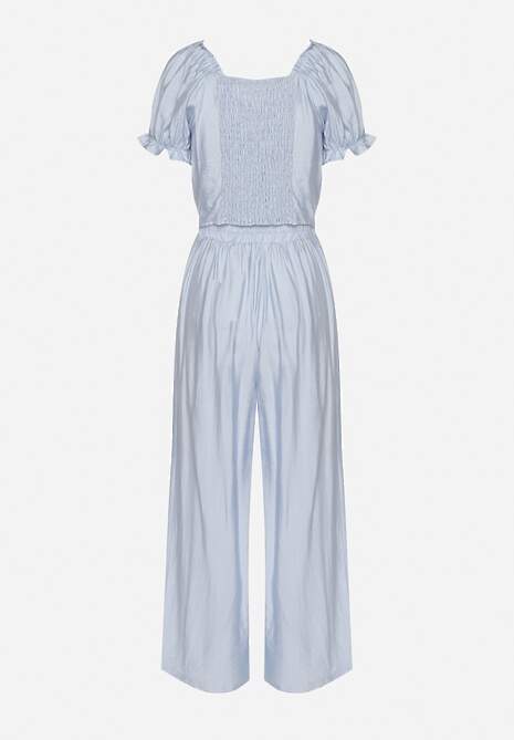 Jasnoniebieski Komplet z Wiskozy Top z Szerokimi Spodniami Soltebia