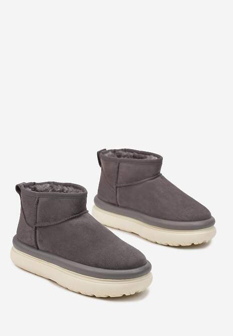 Szare Śniegowce Ultra Mini na Grubej Podeszwie z Futerkiem Asemmia