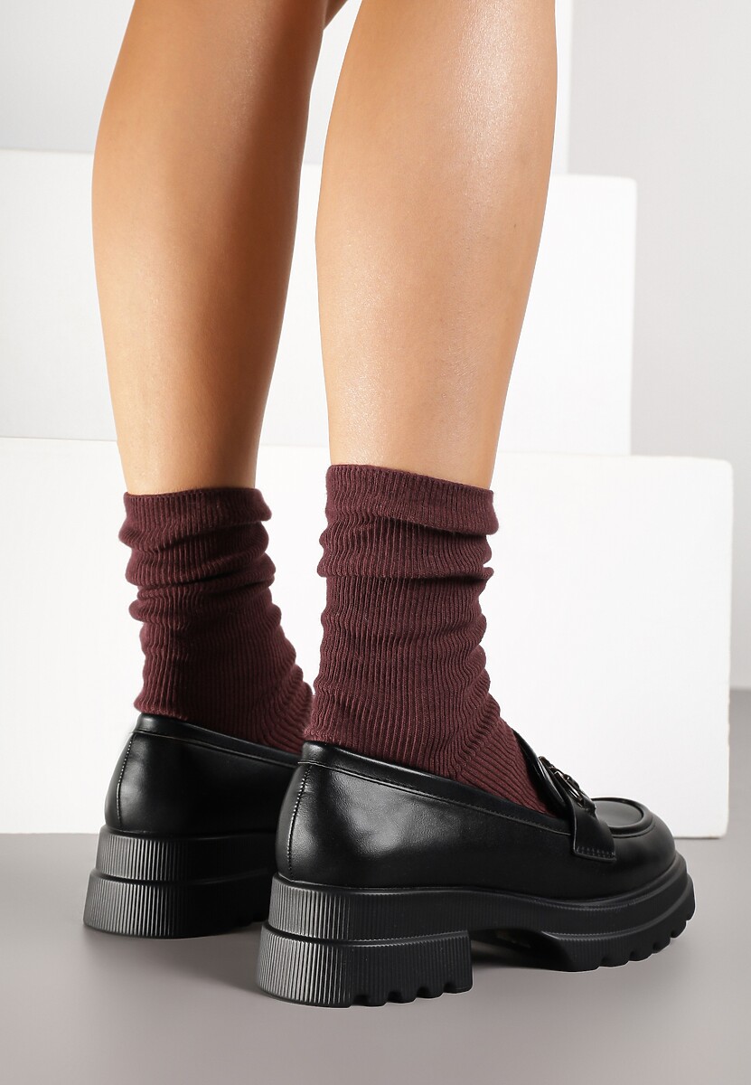 Czarne Mokasyny na Tłoczonej Platformie Ozdobione Klamrą Nessorie