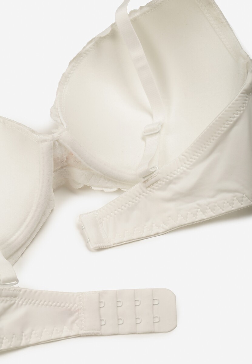 Jasnobeżowy Koronkowy Biustonosz z Sercem z Cyrkonii i Koronką Nelanisea