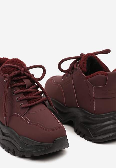 Bordowe Trapery Sneakersy Vices na Platformie z Tłoczeniem Nirrise