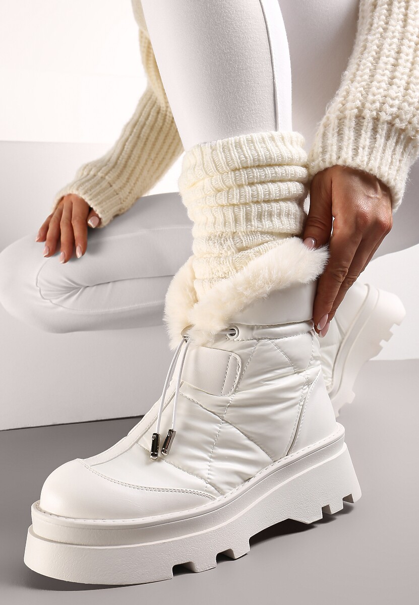 Beżowe Śniegowce z Futerkiem na Grubej Podeszwie ze Ściągaczem Azelma