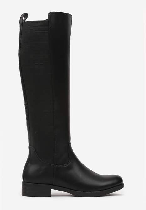 Czarne Kozaki Oficerki z Ozdobną Wstawką Batilaine