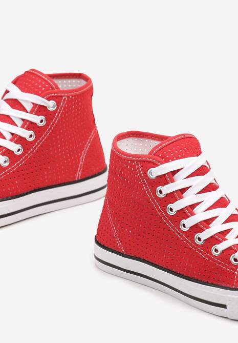 Czerwone Płaskie Trampki z Perforacją Yelagia