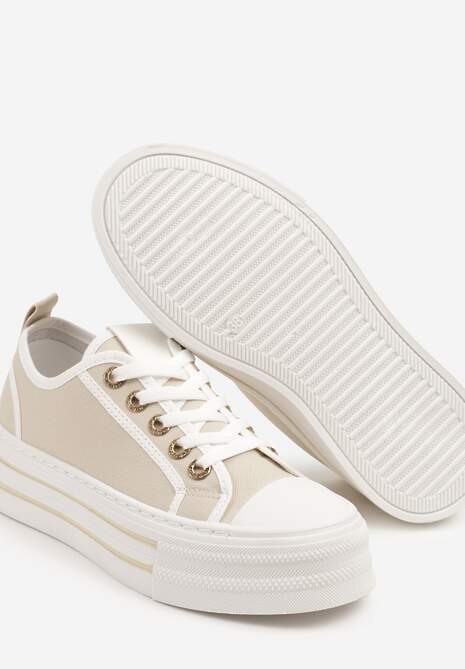 Beżowe Trampki na Niskiej Platformie Ozdobione Cyrkoniami Felelith