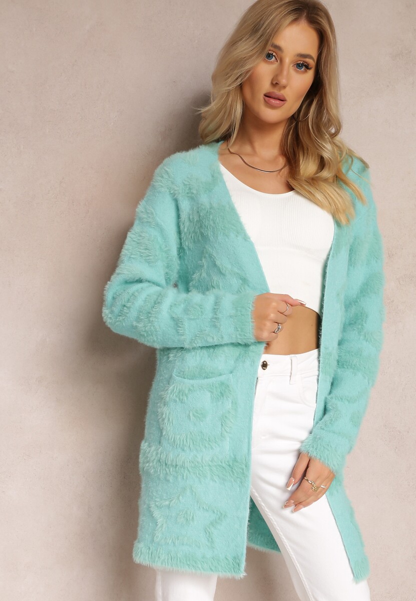 Zielony Długi Kardigan Puszysty Aborra