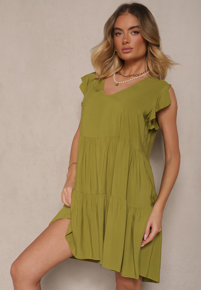 Czarna Bawełniana Sukienka Rozkloszowana z Falbankami Mirlio