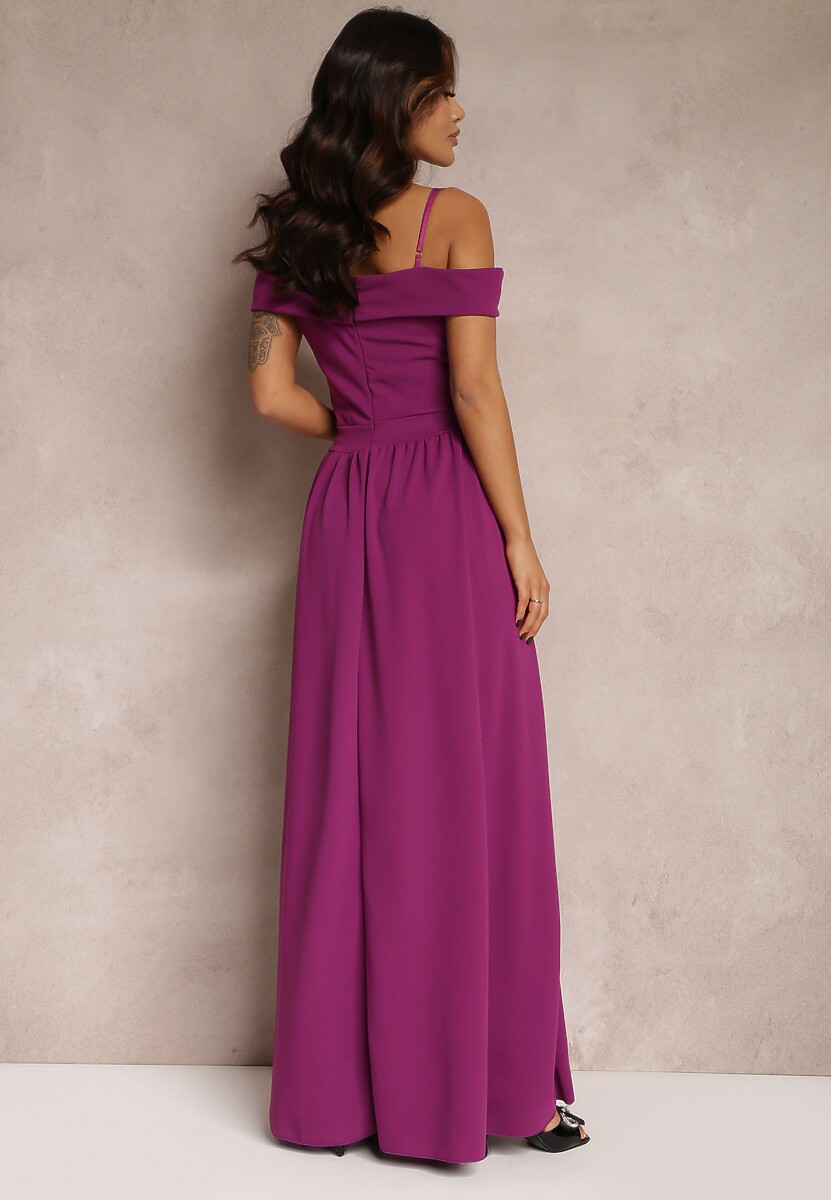 Fioletowa Sukienka Koktajlowa z Głębokim Dekoltem Maxi Gelfe