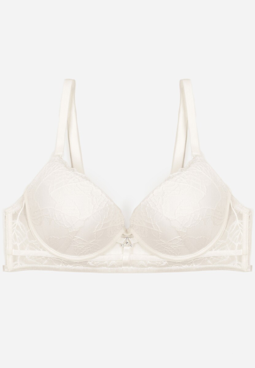 Jasnobeżowy Koronkowy Biustonosz w Klasycznym Stylu z Aplikacją Galinassa