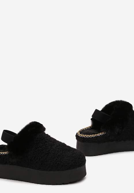 Czarne Futerkowe Śniegowce na Grubej Podeszwie z Gumką na Pięcie Sosena