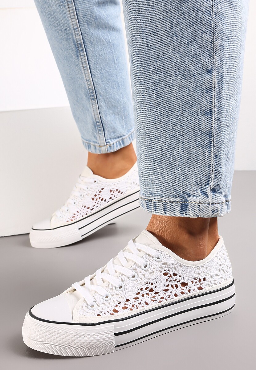 Białe Trampki Przed Kostkę z Ażurową Cholewką Shiliarre
