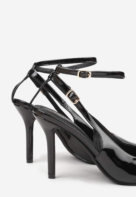 Czarne Sandały Lakierowane Vices na Szpilce Typu Slingback Dolenita