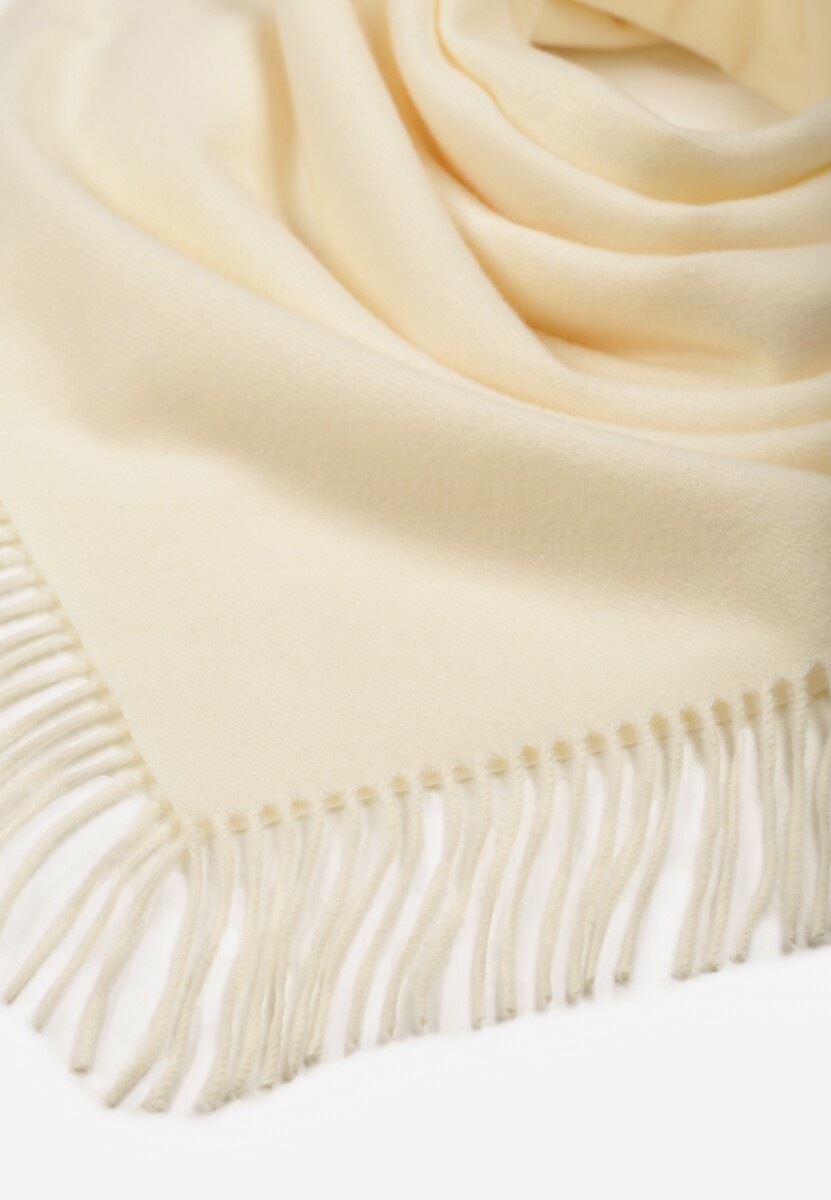 Jasnobeżowy Bawełniano-Wiskozowy Szalik w Kształcie Trójkąta z Frędzlami Vetisara