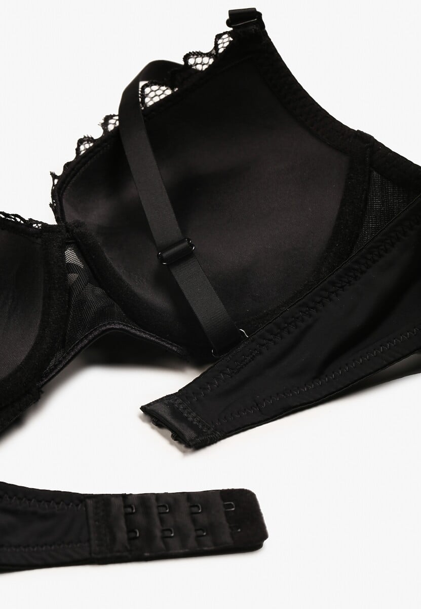 Czarny Biustonosz Push Up z Ozdobną Koronką i Zawieszką Gialine