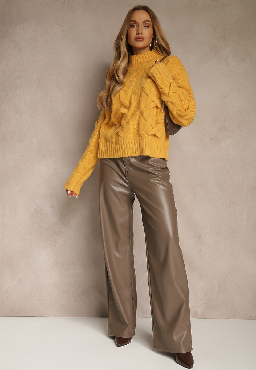 Żółty Golf z Dodatkiem Wełny ze Strukturalnym Splotem Fedansa