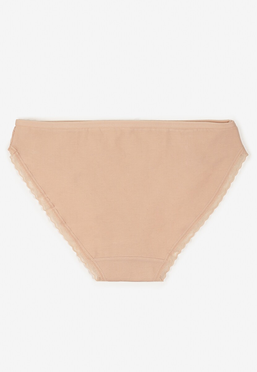 Beżowe Majtki Figi z Bawełny Ozdobione Kokardą i Koronką Zeterie