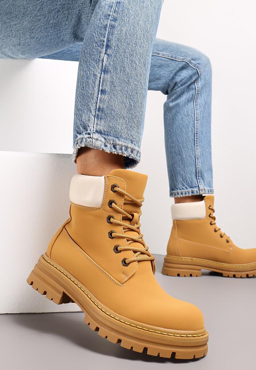 Brązowe Sznurowane Traperki z Protektorem Esmerra