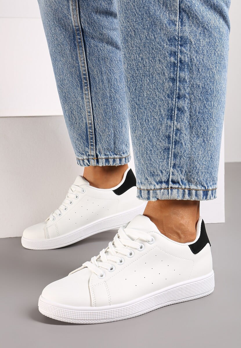 Biało-Czarne Casualowe Sneakersy na Płaskiej Podeszwie Aniefra