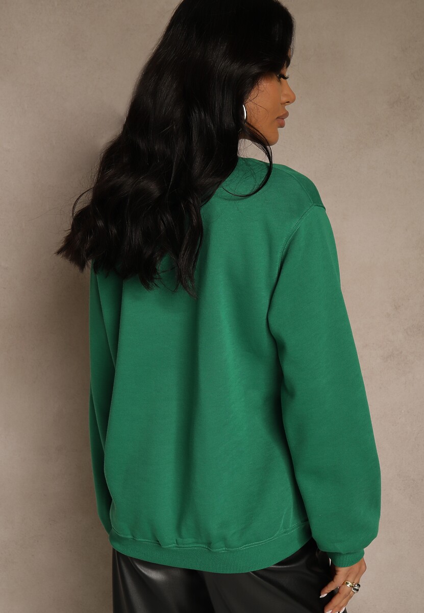 Zielona Bluza z Bawełną i Przeszyciami przy Dekolcie Fezanna