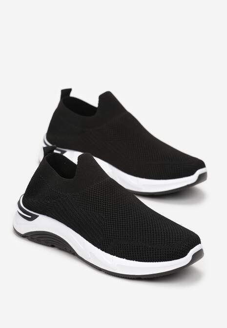 Czarne Buty Sportowe Przed Kostkę ze Skarpetkową Cholewką Libbita