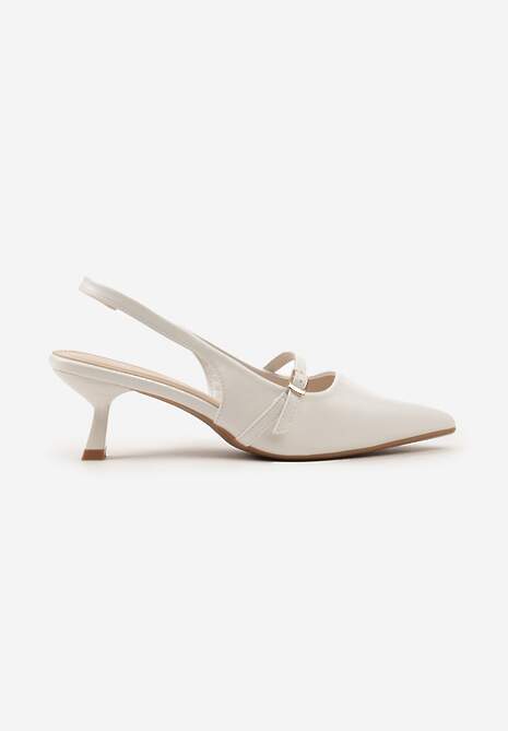 Białe Sandały z Odkrytą Piętą na Obcasie Kaczuszka Zapinane na Sprzączkę Alluana
