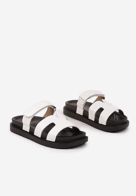 Białe Klapki Typu Gladiatorki z Paskiem na Rzep Nonwen