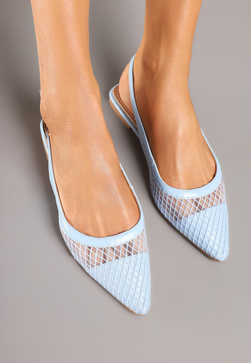 Niebieskie Siateczkowe Sandały ze Szpiczastym Noskiem i Paskiem z Klamerką Yastia