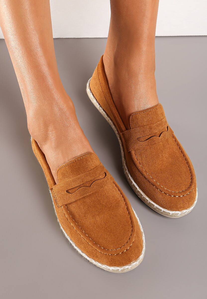 Brązowe Mokasyny na Plecionej Podeszwie z Imitacji Zamszu Viadara