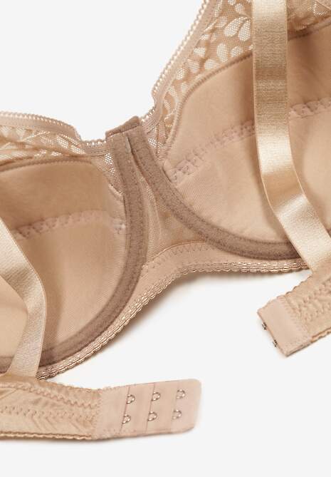 Ciemnobeżowy Biustonosz Koronkowy z Usztywnieniem i Regulowanymi Ramiączkami Lurefia