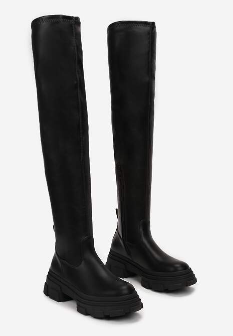 Czarne Kozaki Workery z Dopasowaną Cholewką za Kolano Kolfrida