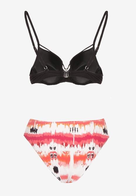 Czarne Bikini Majtki Figi i Biustonosz Push-Up Ozdobiony Paskami Wiobella