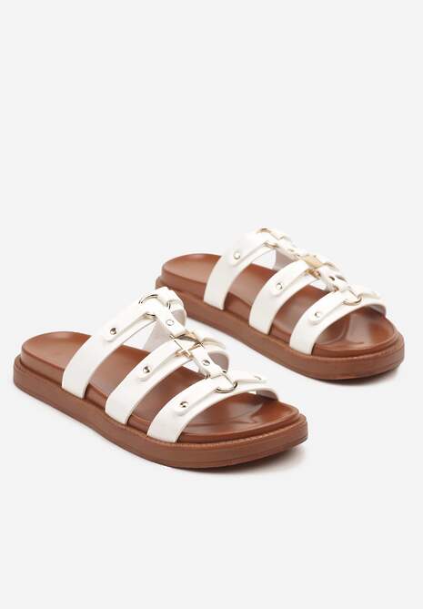 Białe Klapki Zdobione Aplikacjami z Metalicznym Połyskiem Lisathea