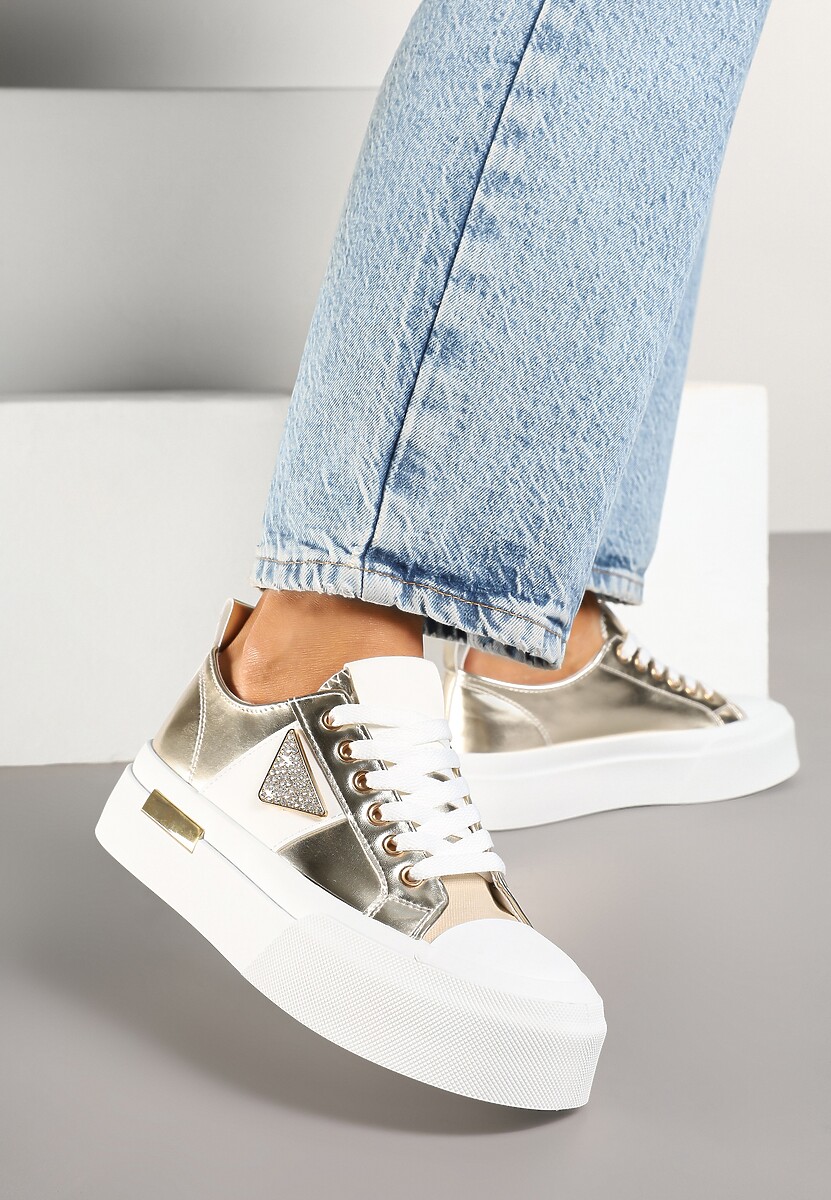 Złote Trampki na Grubej Podeszwie z Cyrkoniową Naszywką Penirea