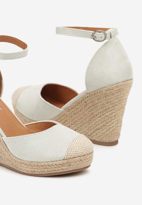 Zielone Sandały na Koturnie z Plecionki z Juty Lindra