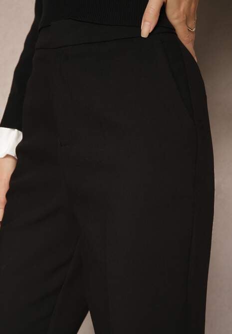 Czarne Garniturowe Spodnie Cygaretki z Wiskozą High Waist Tialys