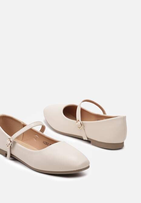 Beżowe Balerinki z Paskiem i Smukłym Kwadratowym Noskiem Rosafay